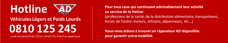 Actualité  «Hotline AD Poids Lourds - trouver un réparateurs - Covid-19»  du 26/03/2020 au 30/04/2020 